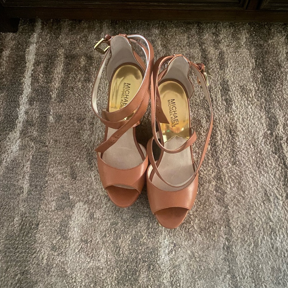 Michael Kors Tan Heeled Sandals with Ankle Straps